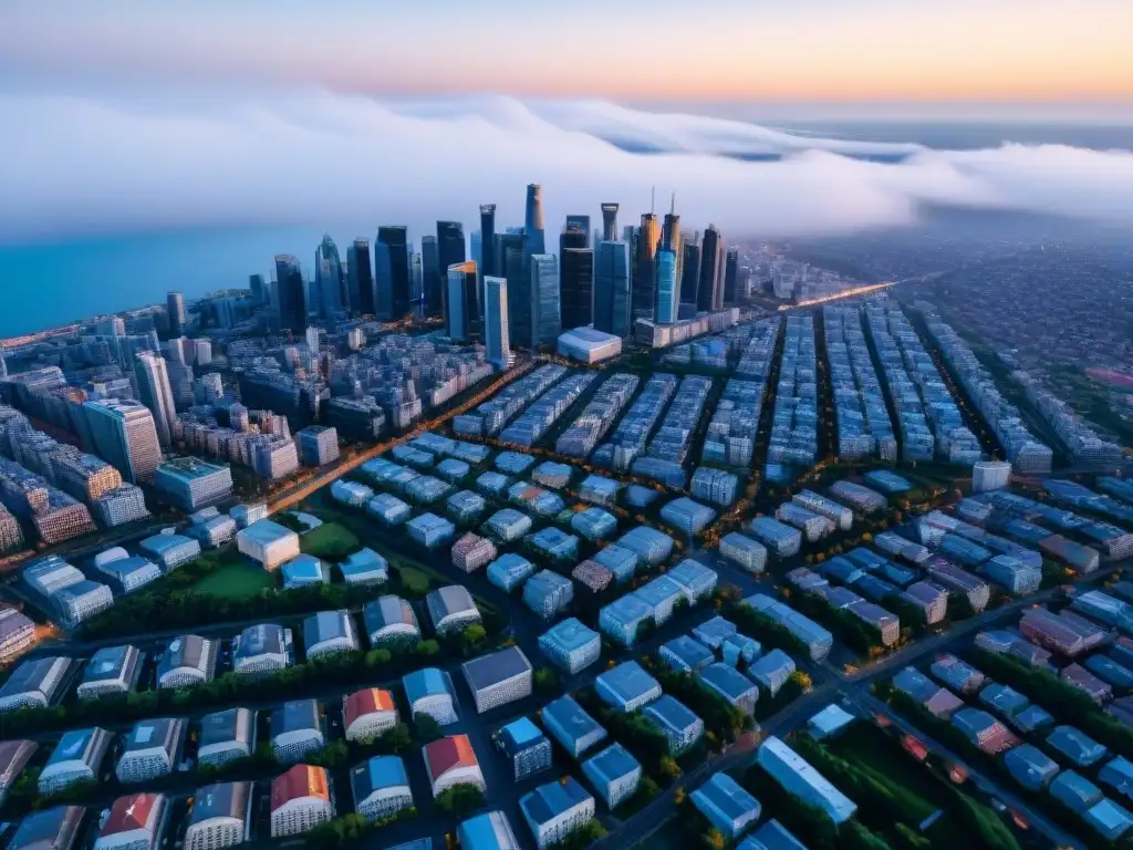 Un paisaje urbano moderno y complejo capturado con mapeo aéreo con drones