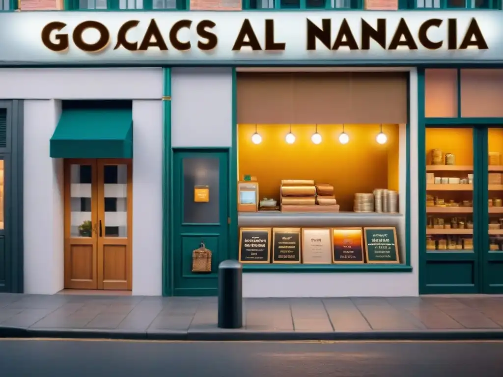 Pequeño negocio exitoso con letrero 'Análisis geoespacial para aumentar ventas' en la entrada, clientes y ambiente próspero alrededor
