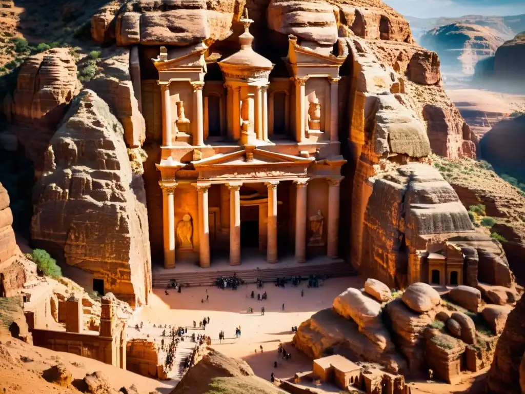 Cartografía de Petra en roca: la majestuosidad de la antigua ciudad resplandece bajo los rayos del sol