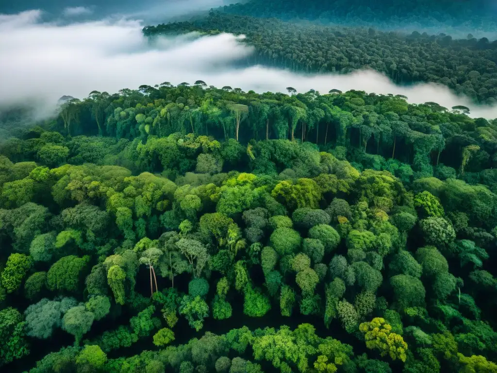 Proyectos cartográficos para conservación: Vista aérea detallada de la exuberante selva con patrones verdes y hábitats de vida silvestre