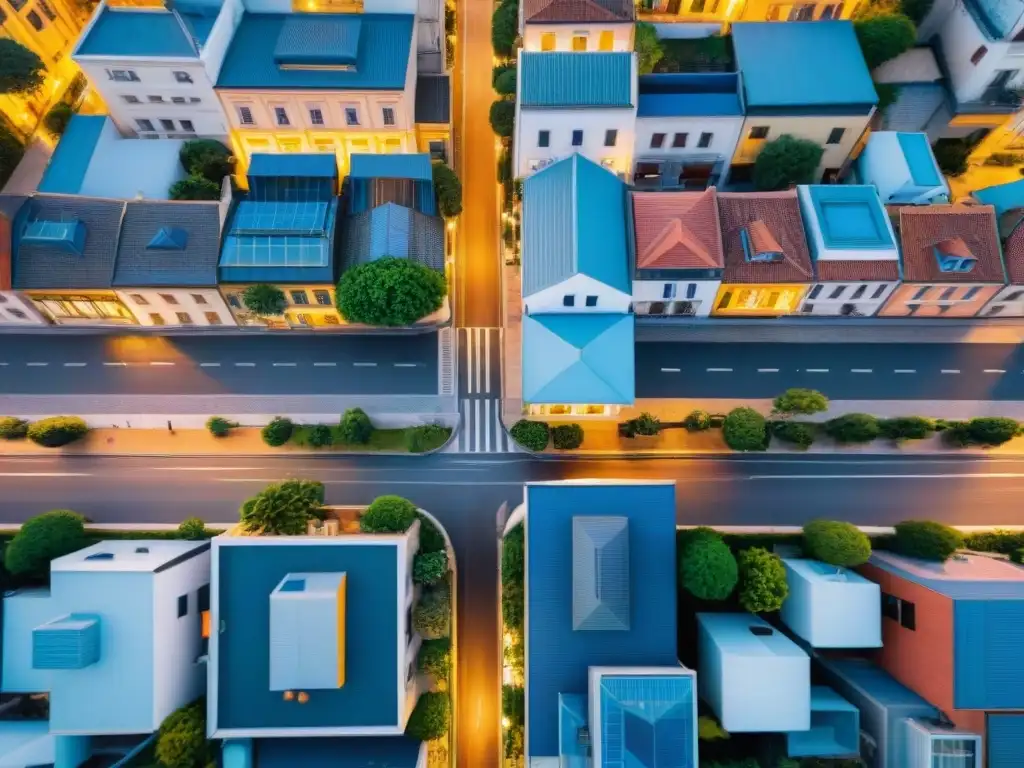 Fotografía aérea sepia de una red urbana, fusionando arquitectura moderna con sitios históricos