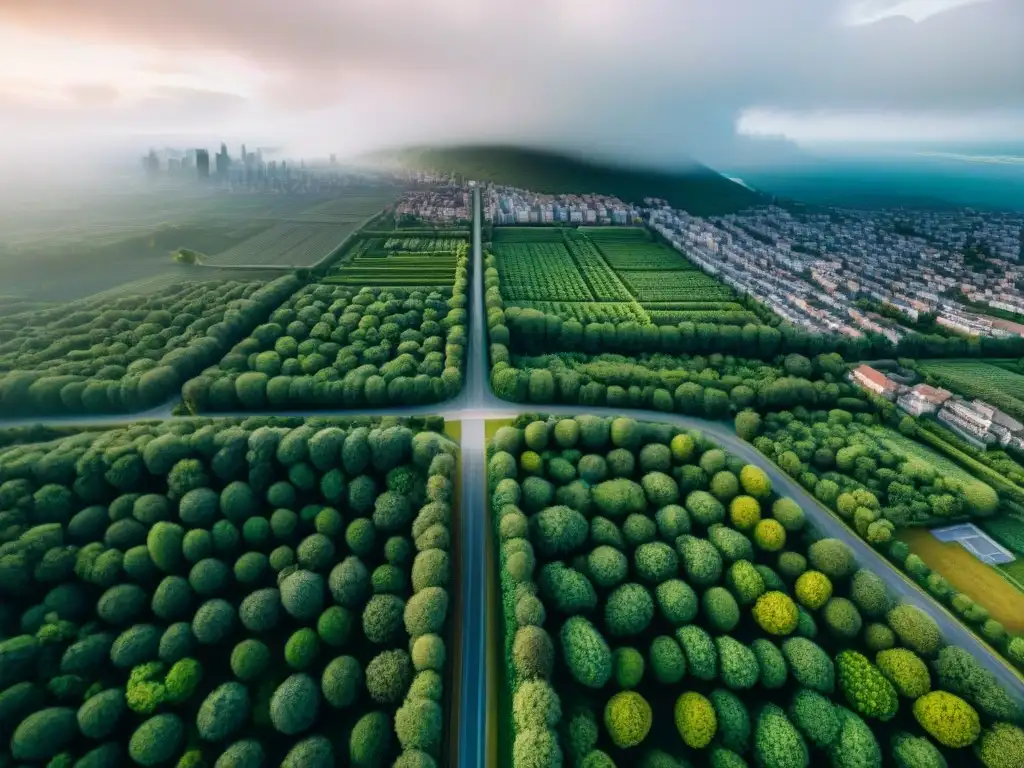 La revolución de los drones en cartografía: perspectiva aérea detallada de una compleja ciudad en sepia