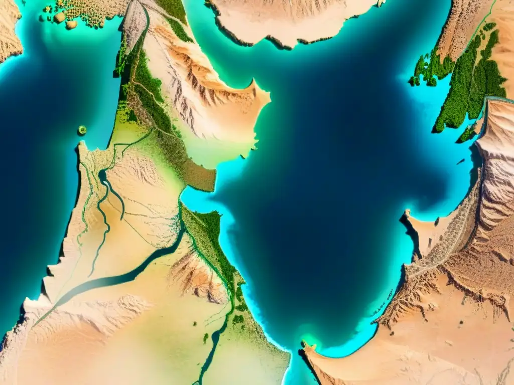 Fotografía satelital sepia de Medio Oriente mostrando la fusión de tecnología satelital en cartografía y paisajes diversos