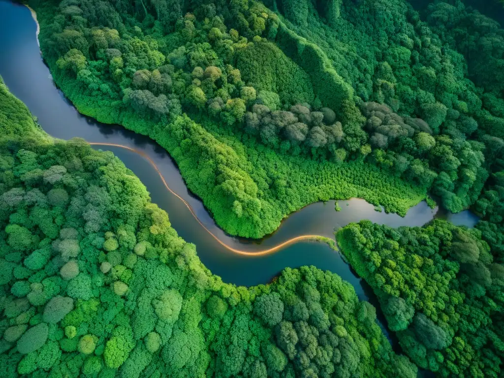 Transformación cartografía con satélites: Intrincado patrón de ríos en la exuberante Amazonia, bañados por la luz del sol entre sombras y verdor