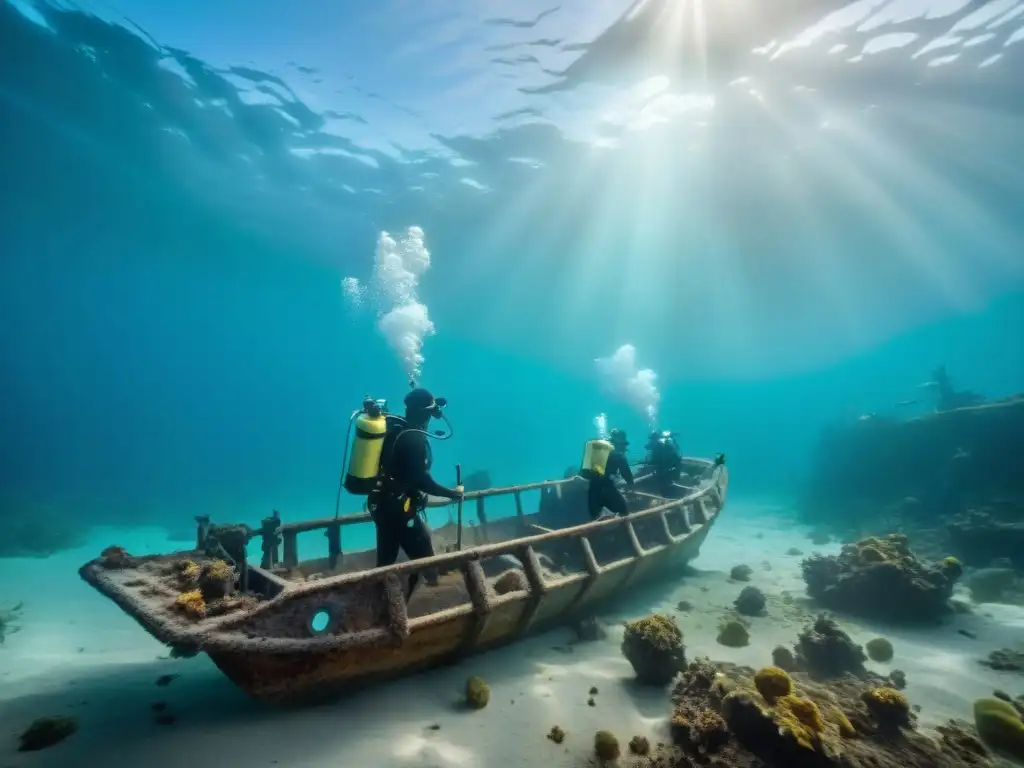 Exploración submarina de un naufragio con equipo de cartografía arqueológica