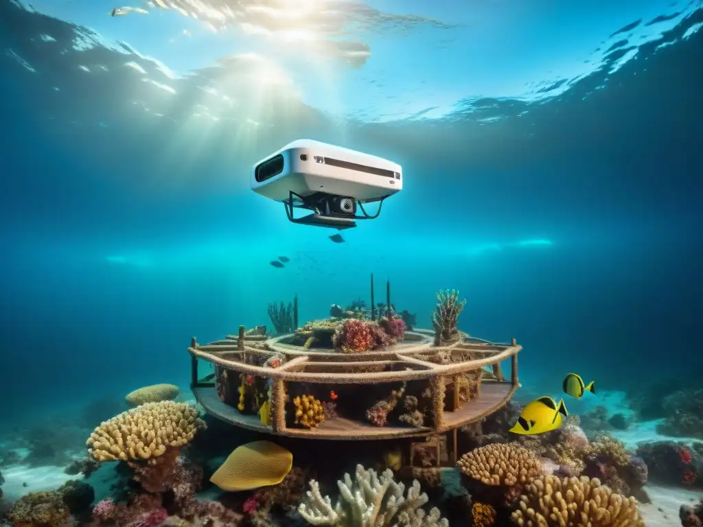 Exploración submarina: drone cartografía descubriendo Titanic entre corales y peces