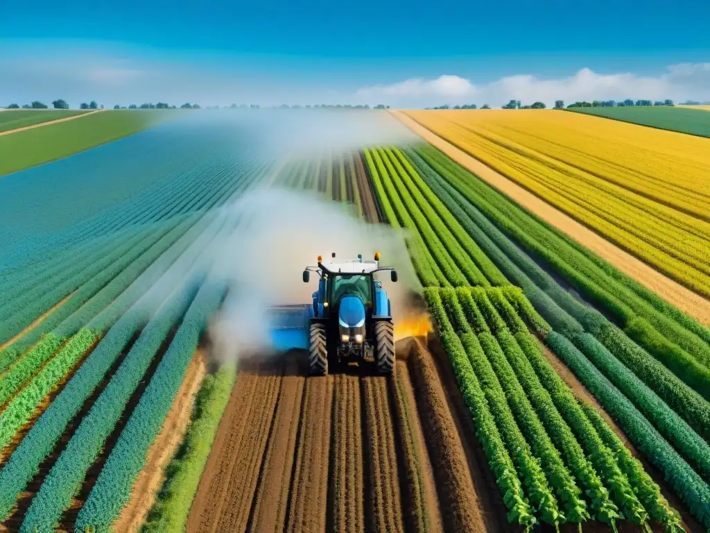 Tractor de agricultura de precisión con tecnología GNSS Tractor de Agricultura de Precisión con GNSS labrando un campo bajo cielo azul