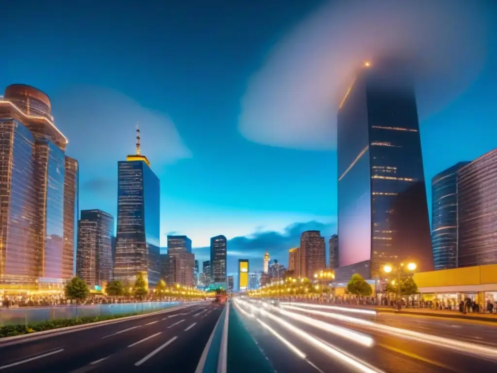 Cityscape nocturno con precios dinámicos: estrategias lucrativas Vibrante ciudad de noche con precios dinámicos brillantes, fusionando análisis geoespacial para estrategias dinámicas
