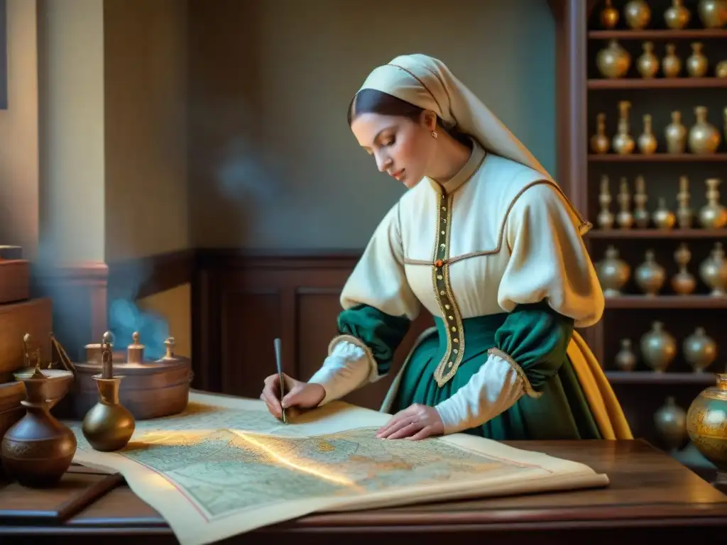 Vibrante taller cartográfico renacentista durante la Revolución cartográfica