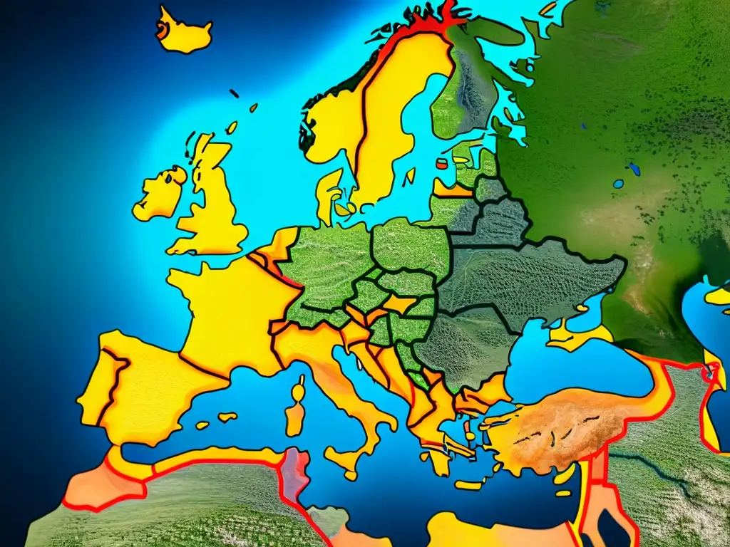 Vieja cartografía ferroviaria en Europa detallada en sepia, destacando rutas y estaciones clave