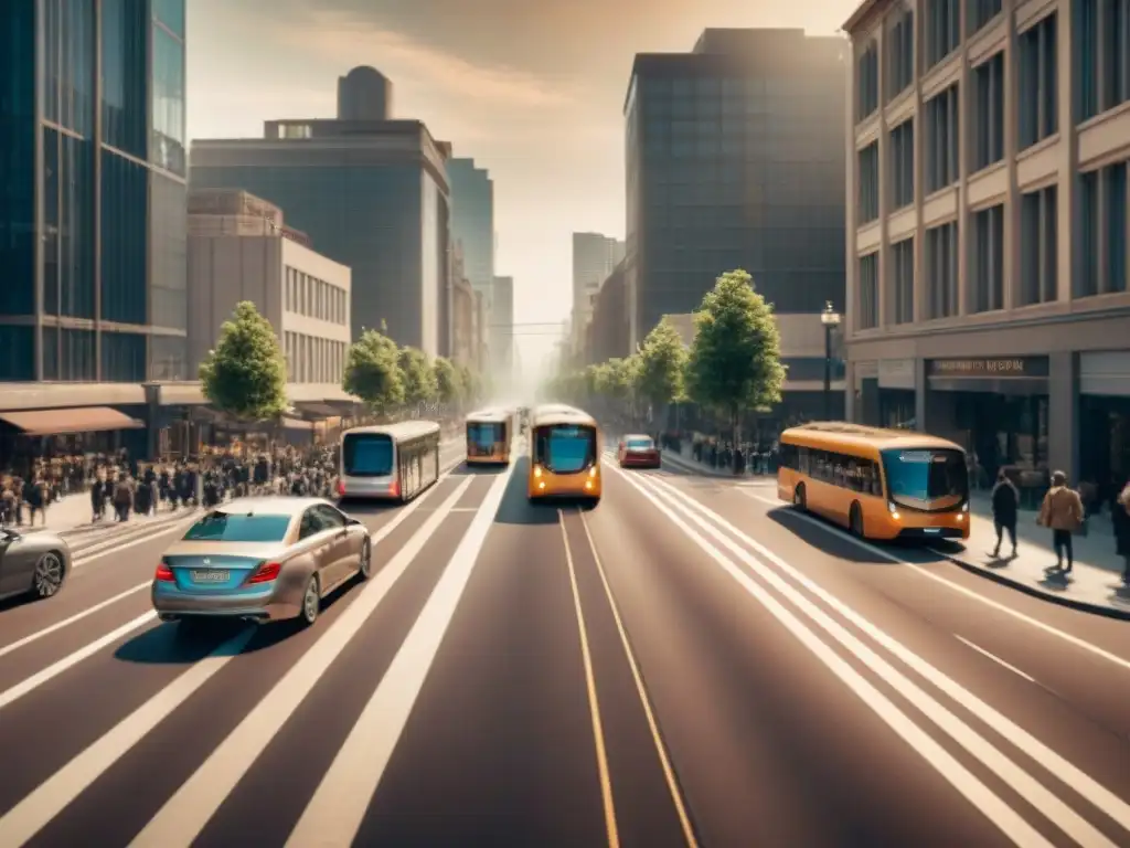 Vista aérea de una bulliciosa calle urbana con tecnologías SIG en movilidad urbana