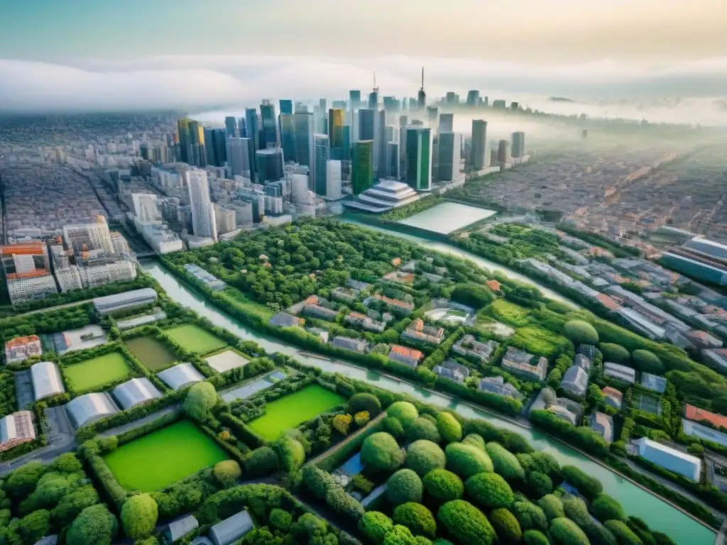 Vista aérea sepia de una ciudad bulliciosa resaltando su complejidad urbana y conectividad