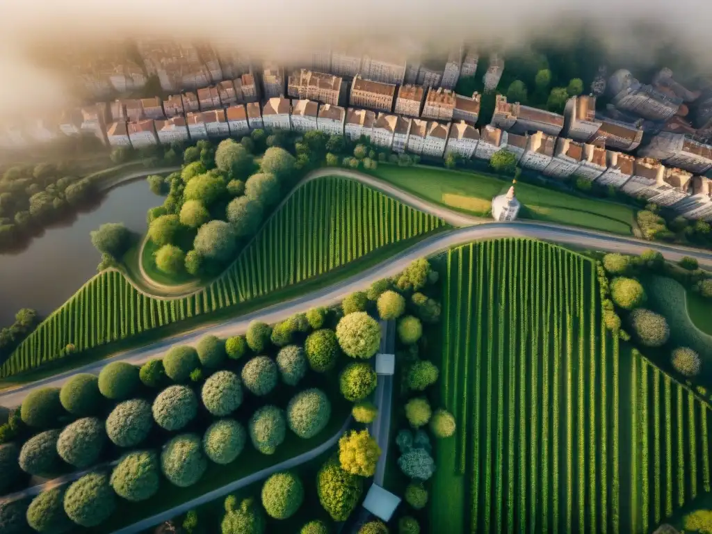 Vista aérea sepia de una ciudad, resaltando la complejidad del urbanismo y técnicas de mapeo aéreo con drones