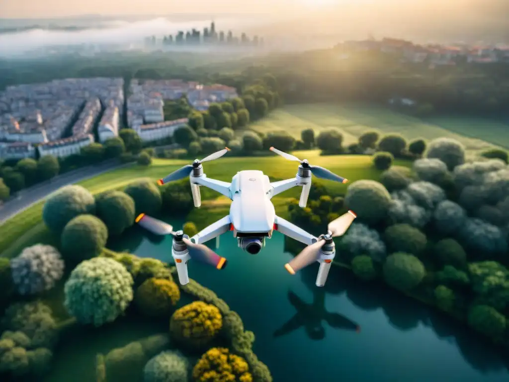 Vista aérea sepia de una ciudad detallada, resaltando su arquitectura y espacios verdes