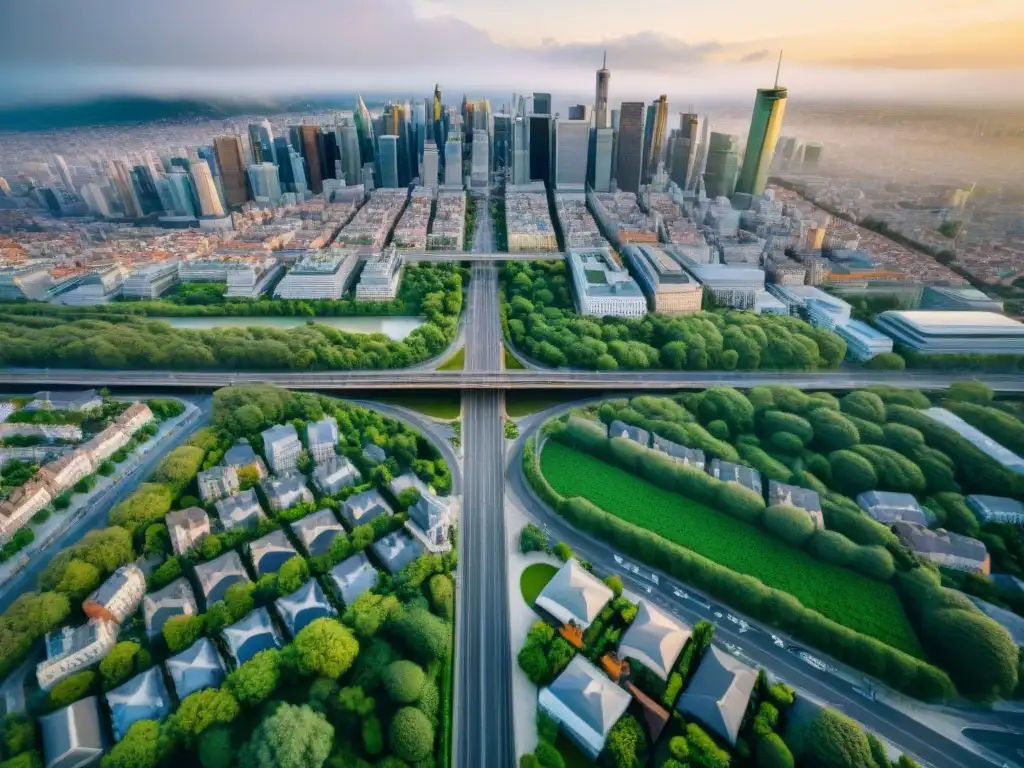 Vista aérea sepia de una ciudad, fusionando diseño urbano tradicional con tecnología