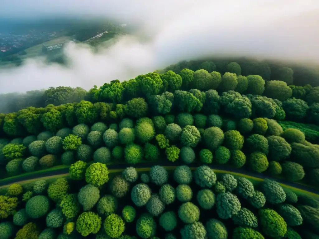 Vista aérea de ciudad y naturaleza capturada por un dron