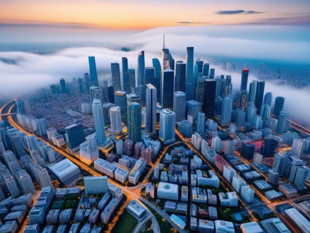 Vista aérea sepia de una ciudad vibrante donde conviven historia y modernidad, reflejando el Big Data en cartografía moderna