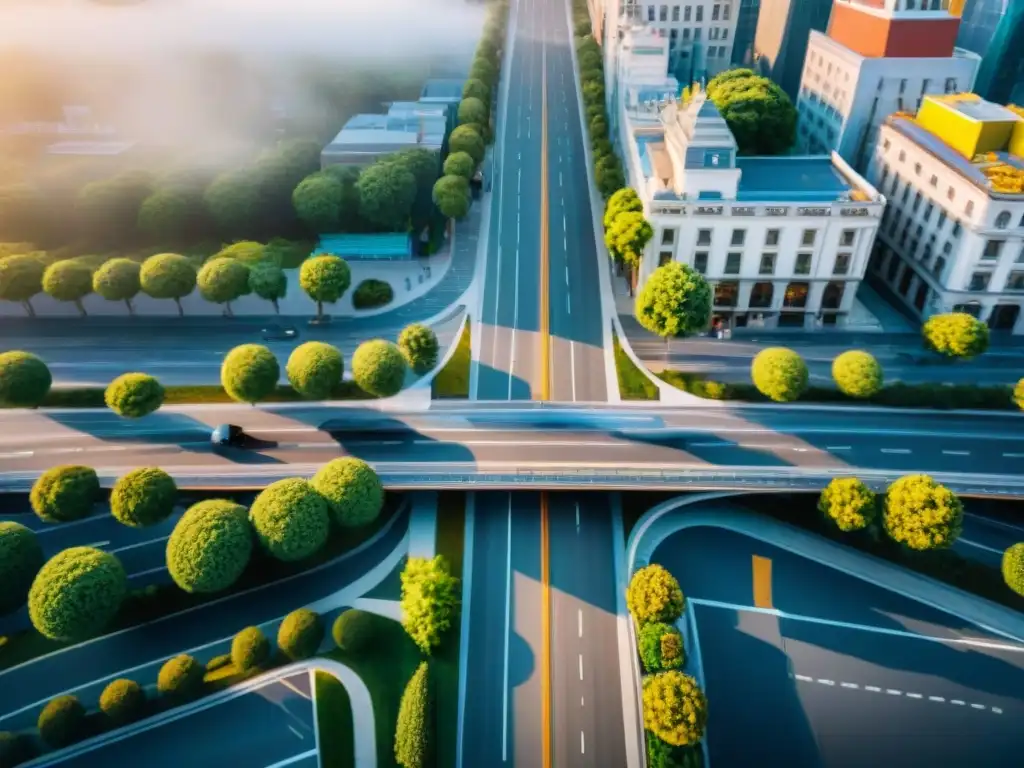 Vista aérea sepia de una concurrida intersección urbana, resaltando la complejidad del transporte y las Tecnologías cartografía transporte logística