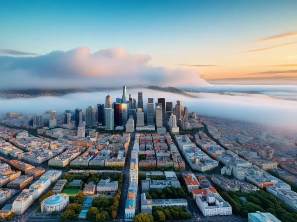 Vista aérea detallada en sepia de una ciudad bulliciosa, simbolizando la cartografía y evolución de mapas digitales en técnicas urbanas