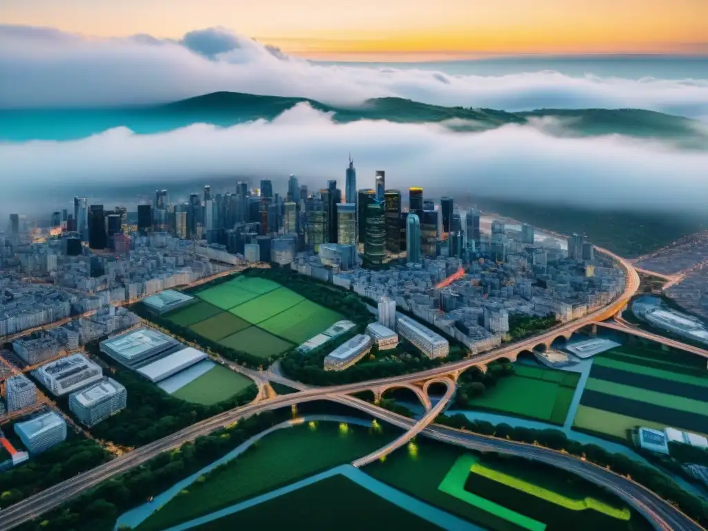 Vista aérea detallada en sepia de una ciudad con datos de Big Data en cartografía moderna