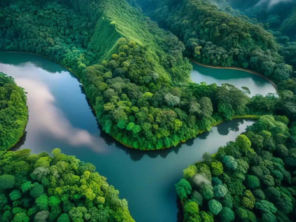 Vista aérea sepia detallada de una exuberante selva donde se destaca la coexistencia entre Big Data en cartografía ambiental y la naturaleza