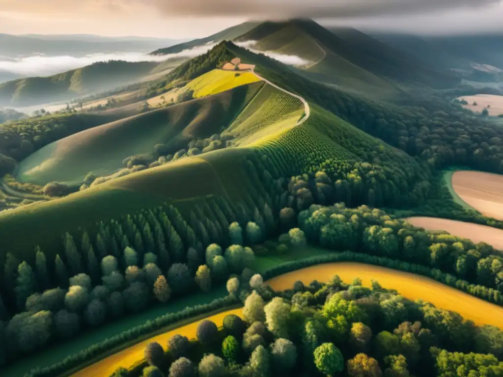 Vista aérea sepia de un drone mapeando paisajes detallados