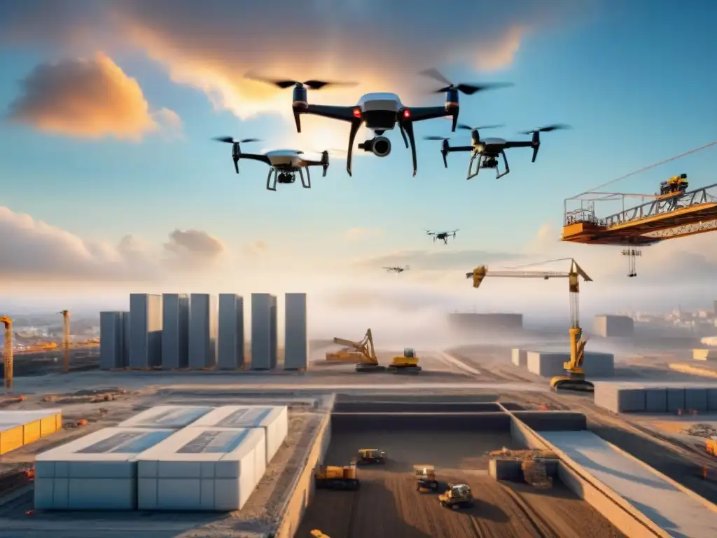 Vista aérea de drones sobre obra en construcción, mostrando la transformación en el sector