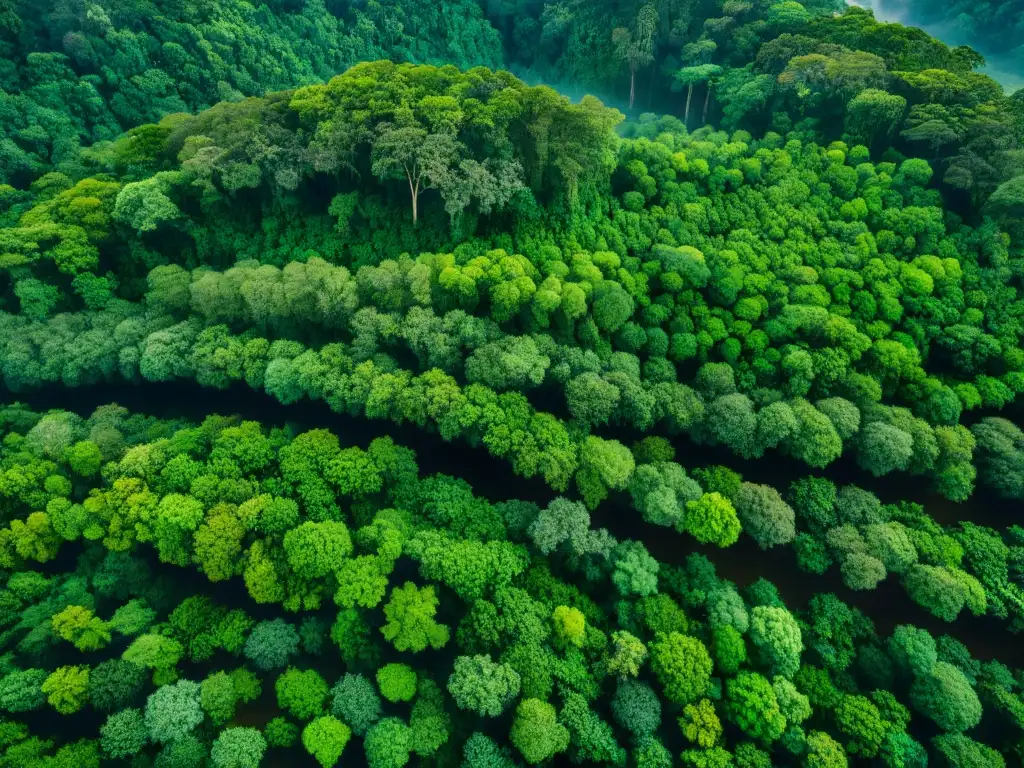 Vista aérea de exuberante selva con dosel verde vibrante