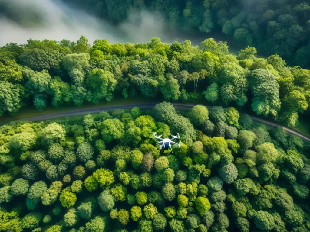 Vista aérea sepia de un frondoso bosque verde capturado por un dron, con detalles intrincados de la densa vegetación