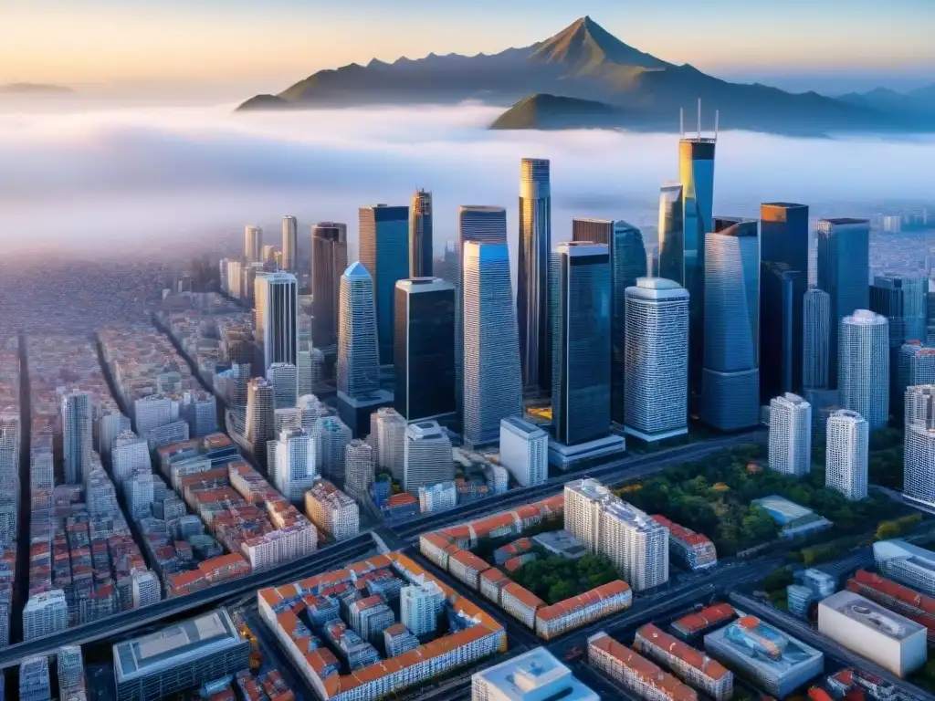 Vista sepia detallada de una ciudad bulliciosa desde arriba, mostrando la vulnerabilidad ante terremotos