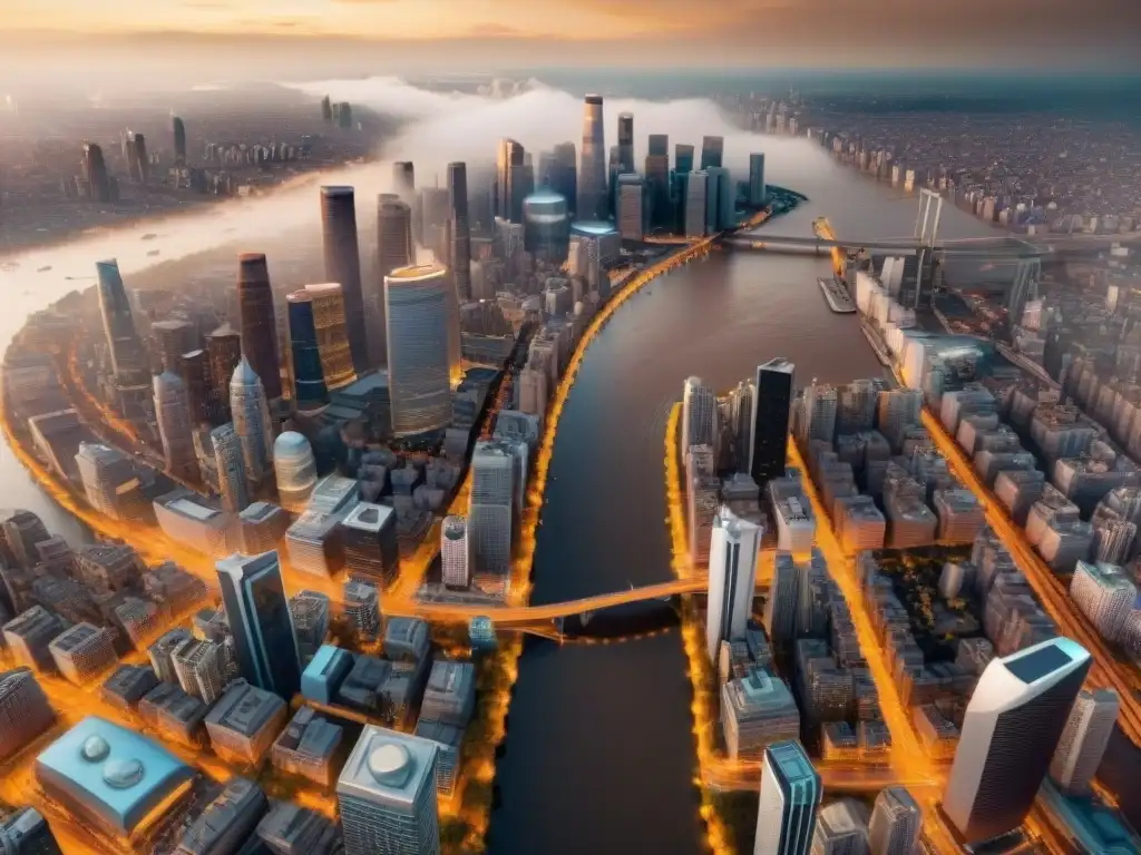 Vista detallada de la ciudad moderna en tonos sepia, fusionando cartografía tradicional con tecnología LiDAR