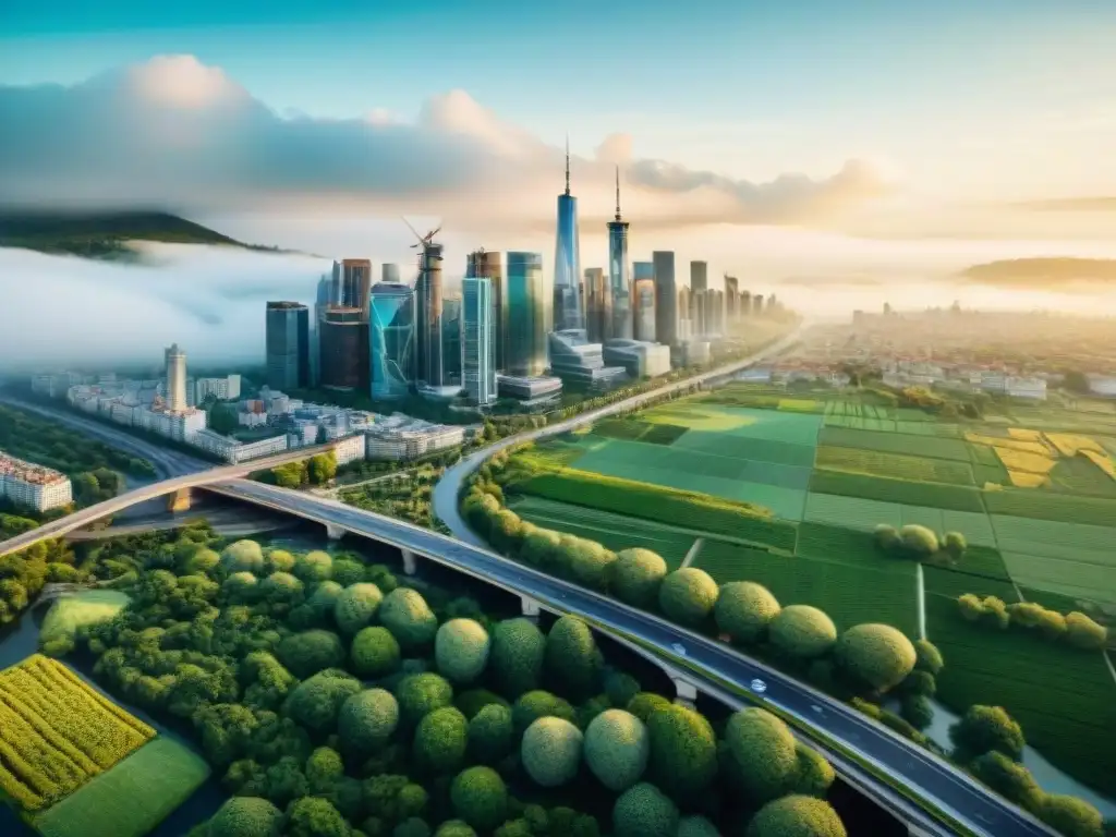 Cityscape GIS: Integración de mapas digitales en planificación urbana Vista detallada de una metrópolis moderna integrando Sistemas de Información Geográfica (SIG) en la planificación urbana