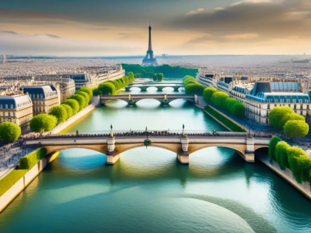 Vista panorámica del río Sena en París, destacando monumentos icónicos