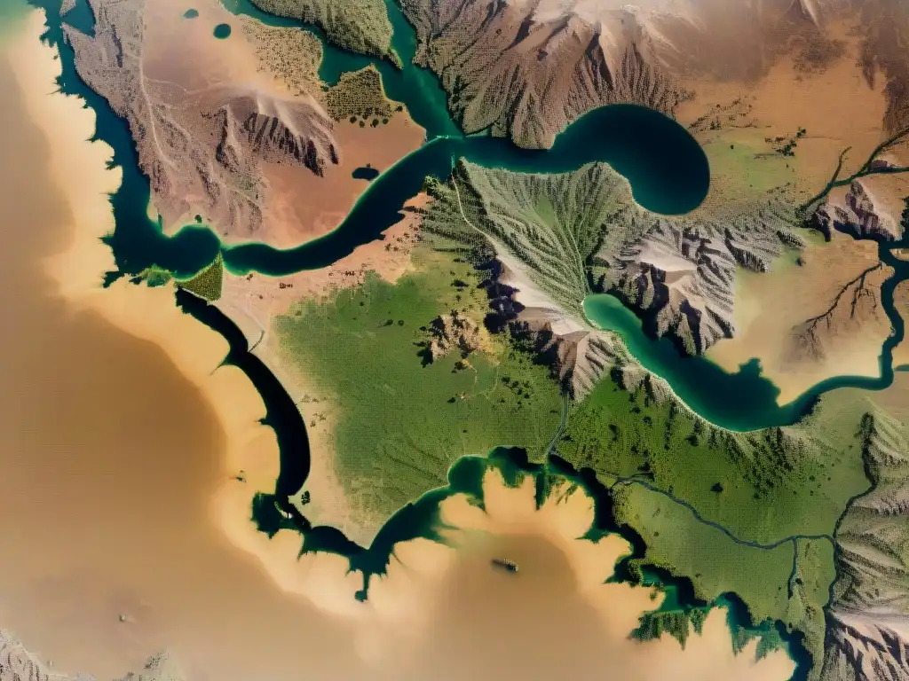 Vista satelital detallada de la disputa territorial entre dos países, resaltando el contraste entre vegetación y desierto