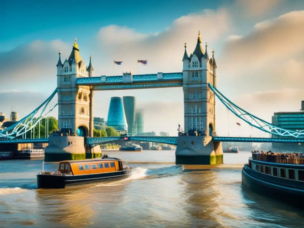 Vista sepia de la Torre de Londres y el Puente de la Torre sobre el Támesis, resaltando la importancia de los ríos en la ciudad